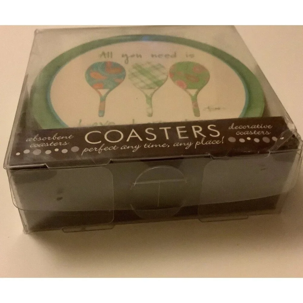 Thirstystone Coasters Set Of 4 Tennis Rackets All You Need Is Love New Old Stock